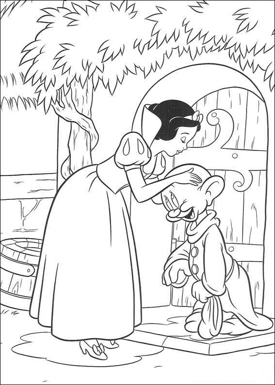 coloriage blanche neige embrasse simplet